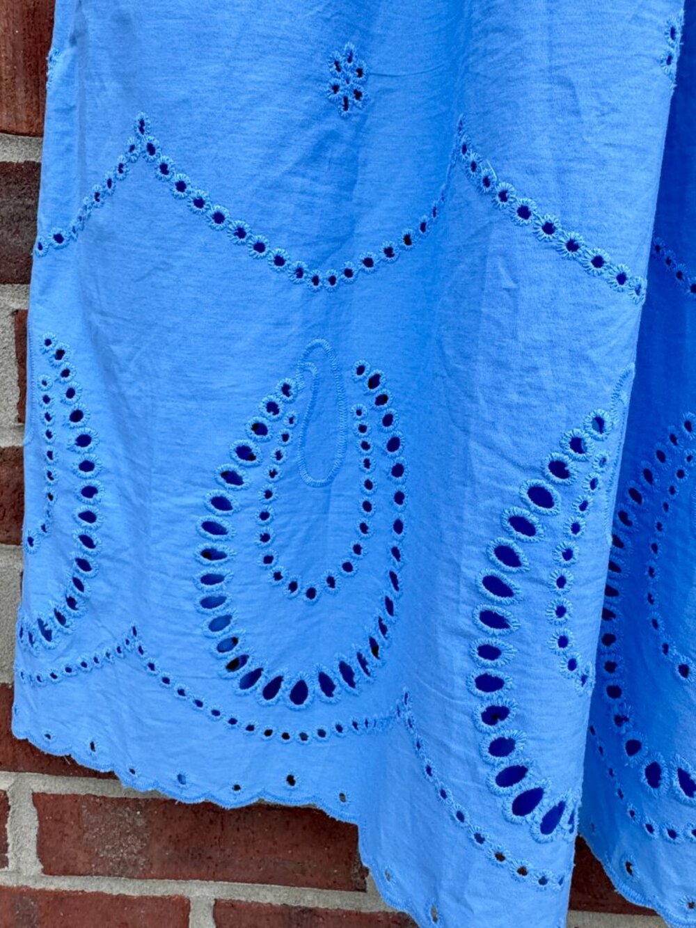 Calypso St. Barth Blue Cotton Eyelet Midi Dress Sz 6 Strappy Sleeves Pockets - Picture 5 of 14
